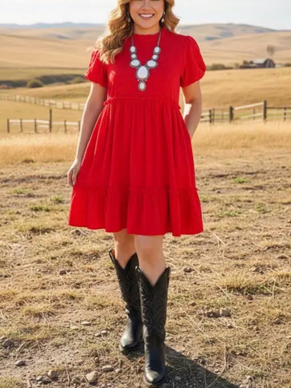 Southern Stitch Women's Red Short-Sleeve Tiered‎ Mini Dress NWT